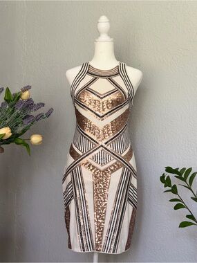 Express Sequined Geometric Mini Body con Dress
